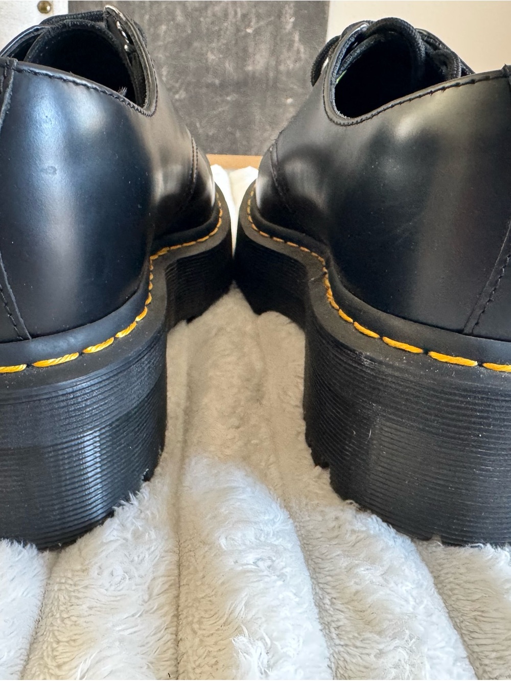 Dr. Martens Black Platform Lace-Up Boots with Yellow Stitching - Picture 5 of 7